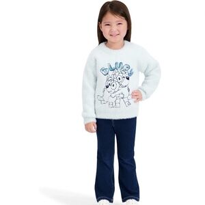 Bluey Toddler 18M‎ Fuzzy Knit Sweater Light Blue Sequin Logo Cozy Pullover NEW